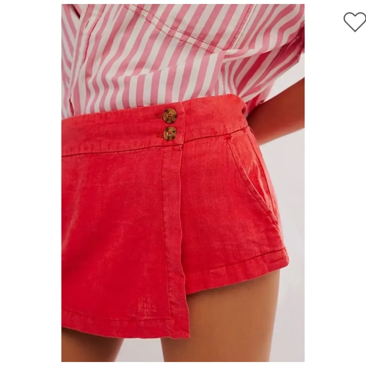 Free People Womens Johana Linen Skort Shorts Coral Low Rise Micro Mini Size 2 - Image 2