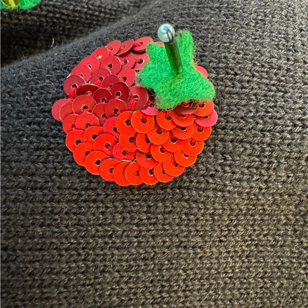 VTG Y2K 2000 Michael Simon Black Cardigan Sweater Gardening Theme Sz Small‎ S - Image 3