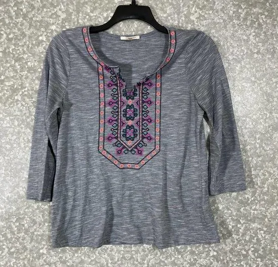 Skies Are Blue Embroidered Front Boho Peasant Top - Size Small - Cottage Core - Image 1