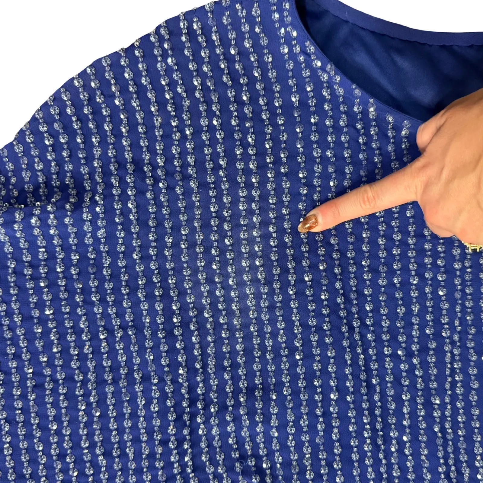 Free People Deep Sea Blue Purple Chrysallis Beaded Sequin Kaftan Mini Dress XS - Image 8