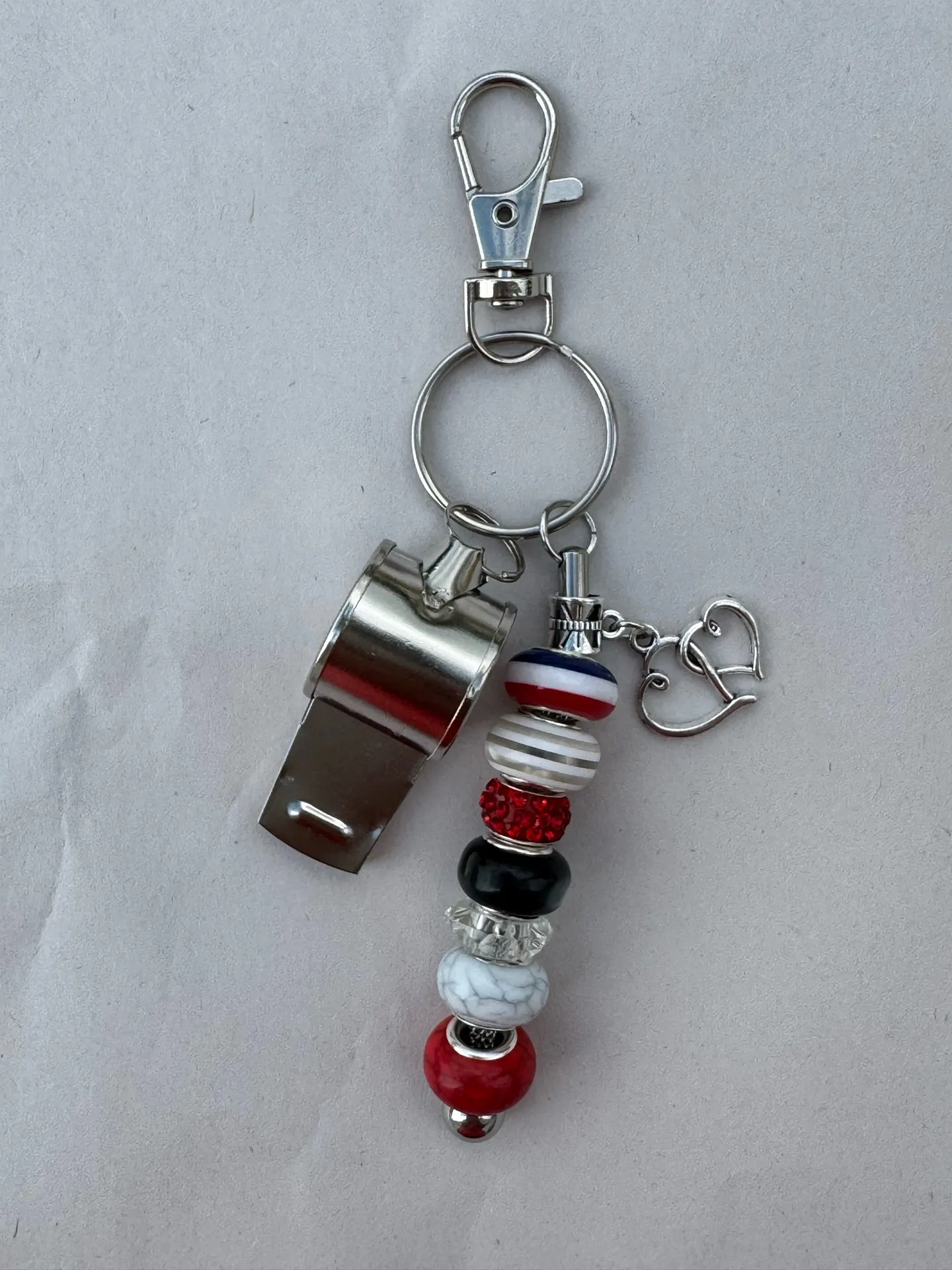 Multicolor Beaded Lobster Clip Safety Keychain With Charm And Metal Whistle New - Image 2