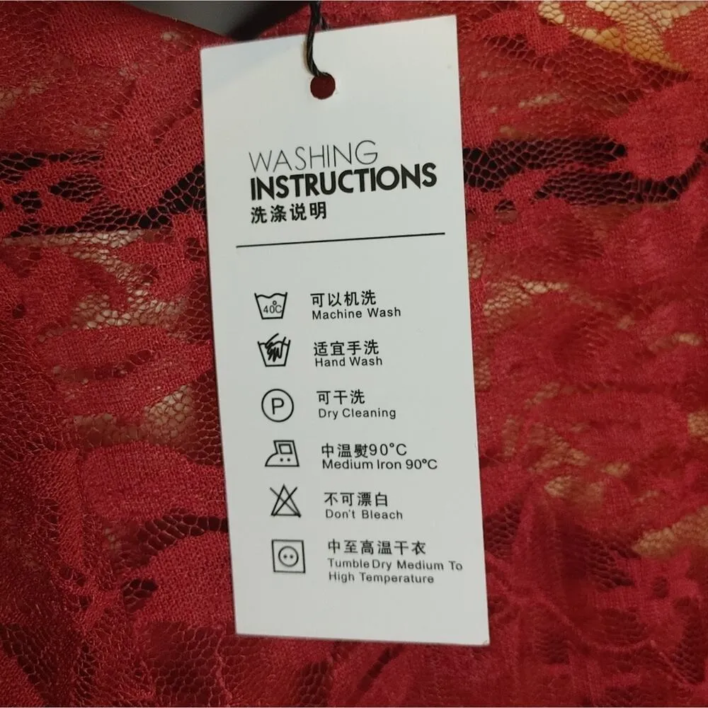 Zanzea Lace Red Dress Sheer Sleeves Size 12 NWT NEW Fancy Formal Chic Cute - Image 7