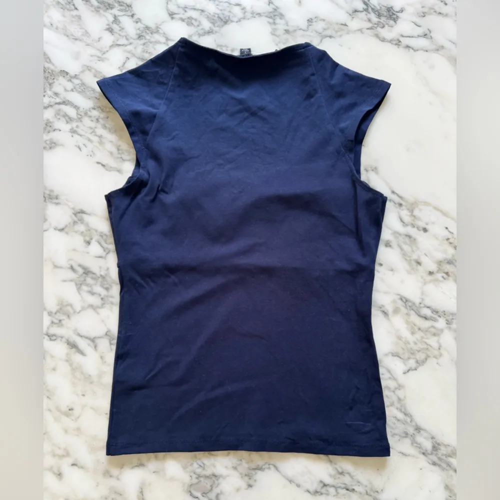 NWT JCrew Squareneck cap-sleeve top stretch cotton blend Navy S Sold Out - Wash - Image 5