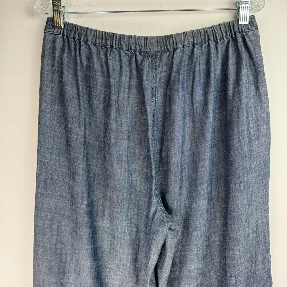 Trina Turk Lyocell Linen Wide Leg Crop Slit Hem Pants Sz Medium Blue Chambray - Image 13