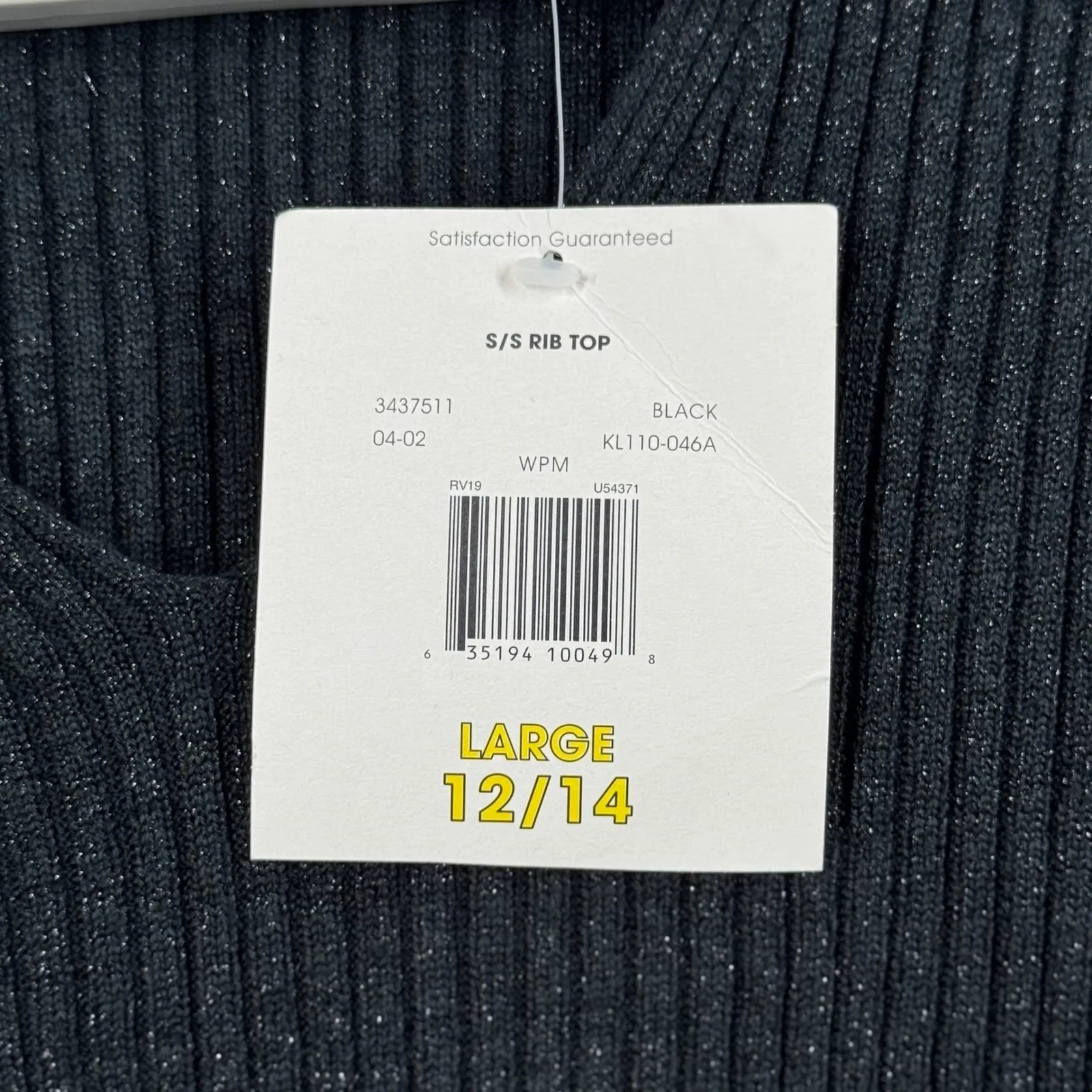 Kathie Lee Collection Knit Top Black Short Sleeve Ribbed V Neck Metallic Large - Image 8