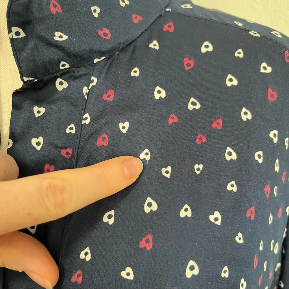 Zadig & Voltaire Ramia Heart Printed Button Navy Shirt Dress Womens Size Medium - Image 6