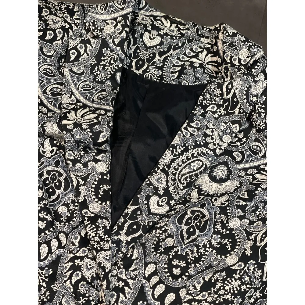 Mng Collection Black & White Floral Paisley Print Blazer Jacket XL B-306 - Image 2