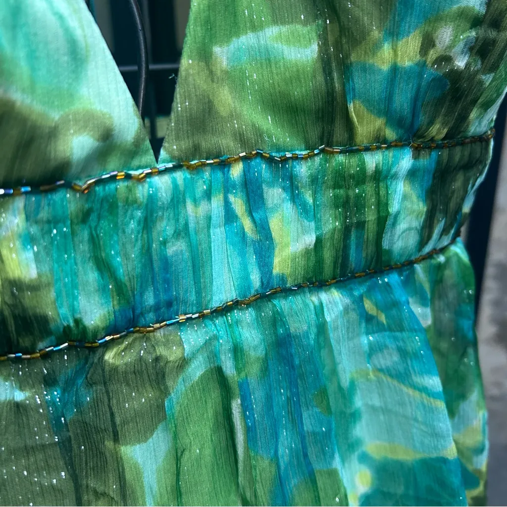 VNT NWT Y2K Max And Cleo Silk Beaded Vibrant Floral Print Halter Dress: Size 12 - Image 2