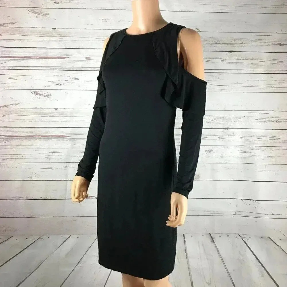 THREE DOTS Black Long Sleeve Cold Shoulder Sheath Dress SMALL - Image 5