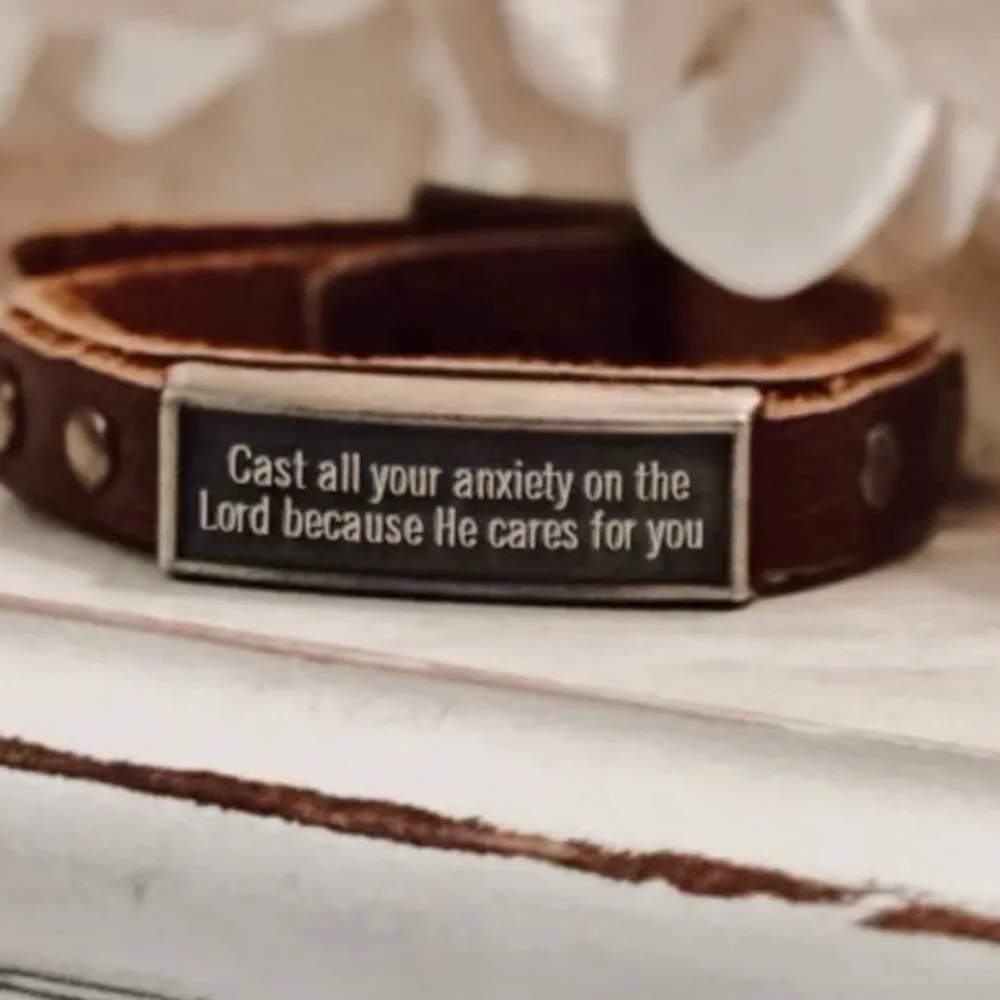 Leather Wristlet: Cast All Your Anxiety on the Lord because He cares for you - Image 2