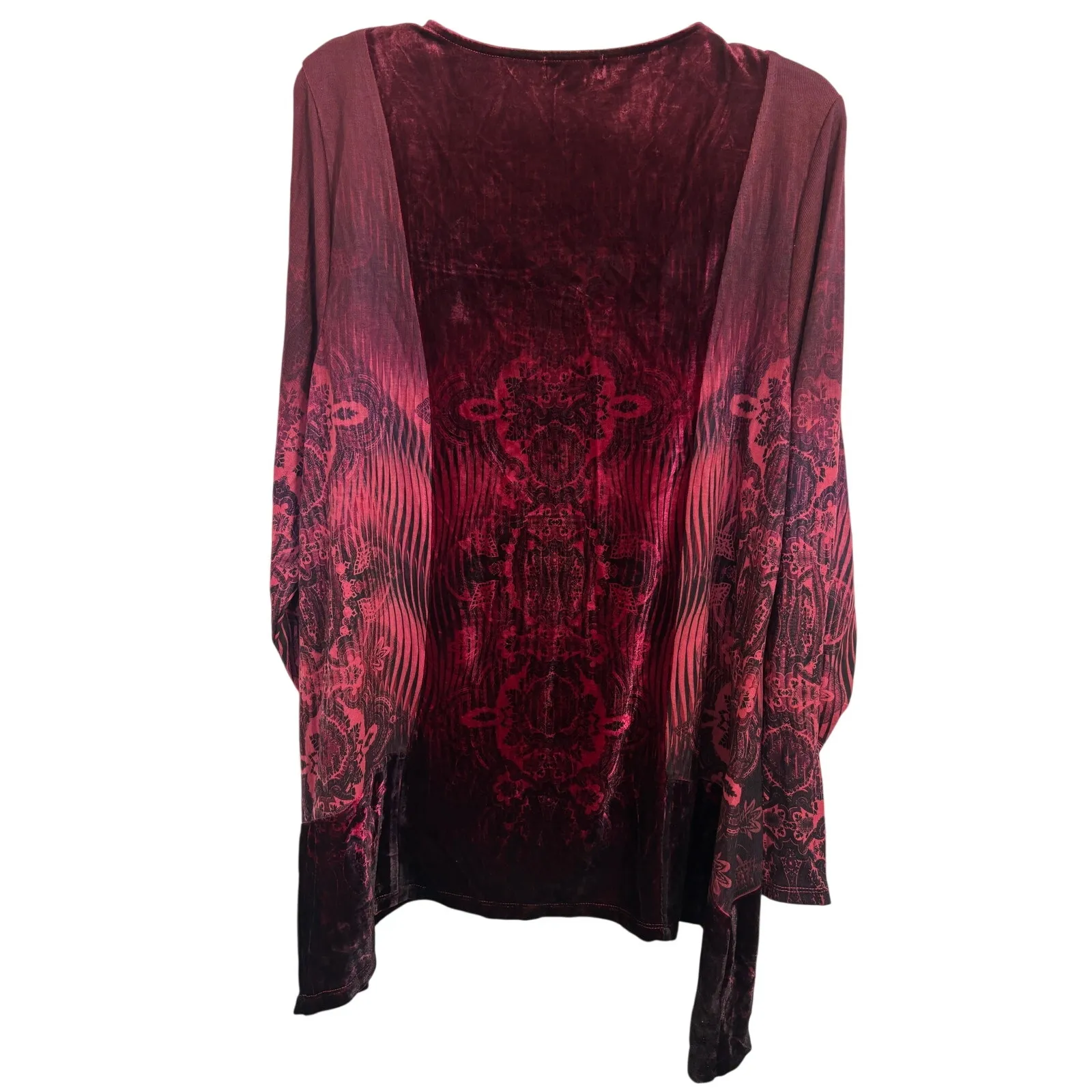 One World Burgundy Velvet Paisley Asymmetrical Top Size 2X Abstract Whimsigoth - Image 2