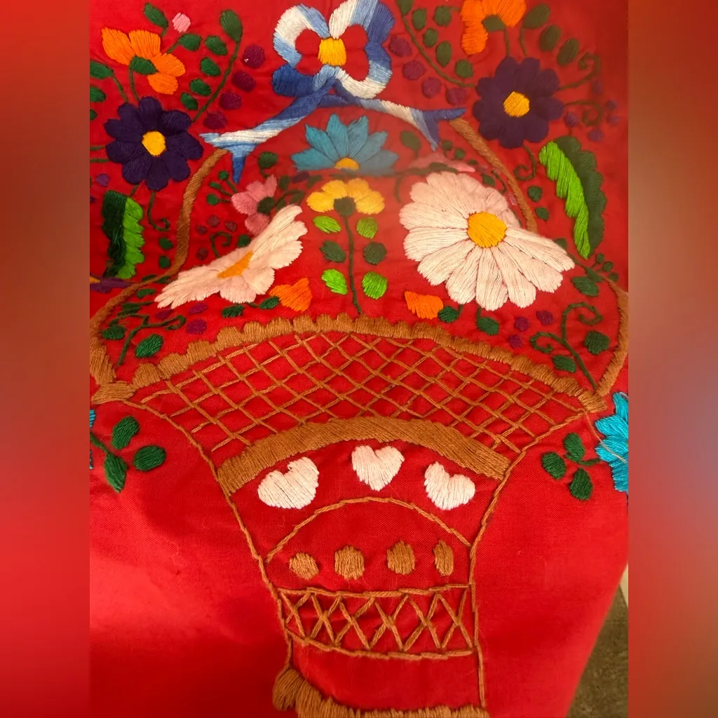 Liliana Cruz Red Floral Embroidered Mexican Dress, Size XL - Image 3