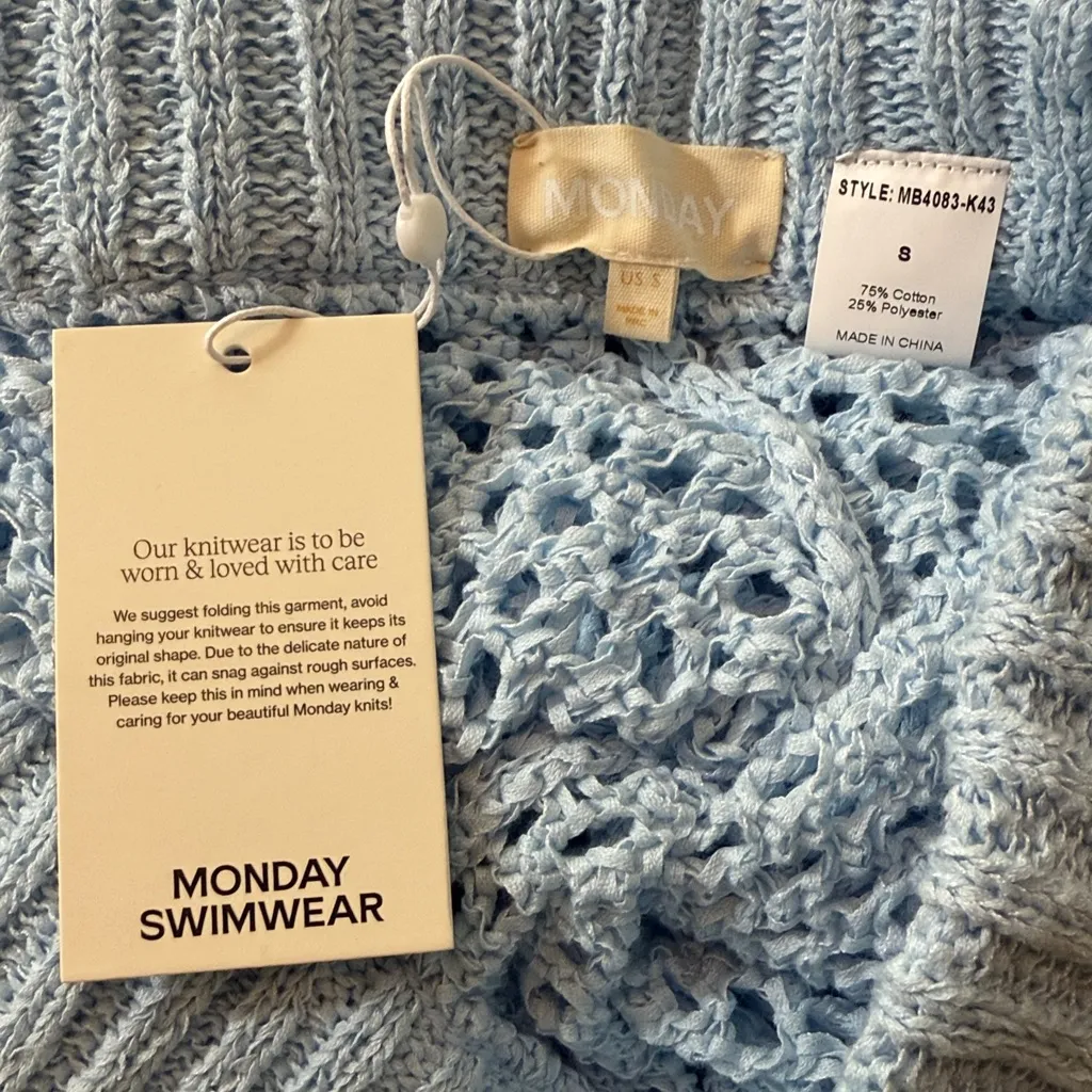 NWT‎ Monday Swimwear Athens Pants in Sea Mist Crochet Size Small Blue - Image 4