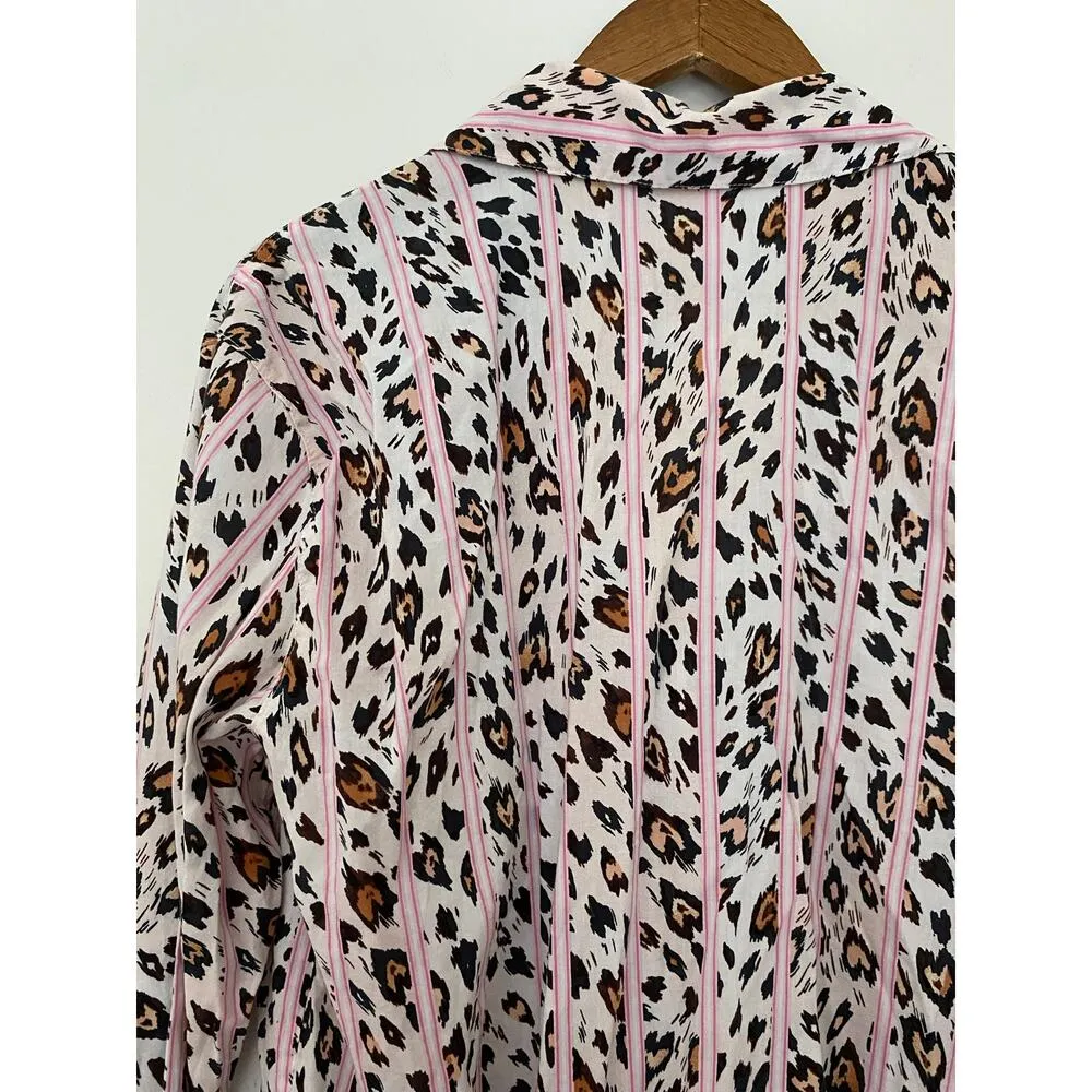 Victoria Secret Long Sleeve Button Down Nightgown Sleep Dress Leopard Pink - Image 9