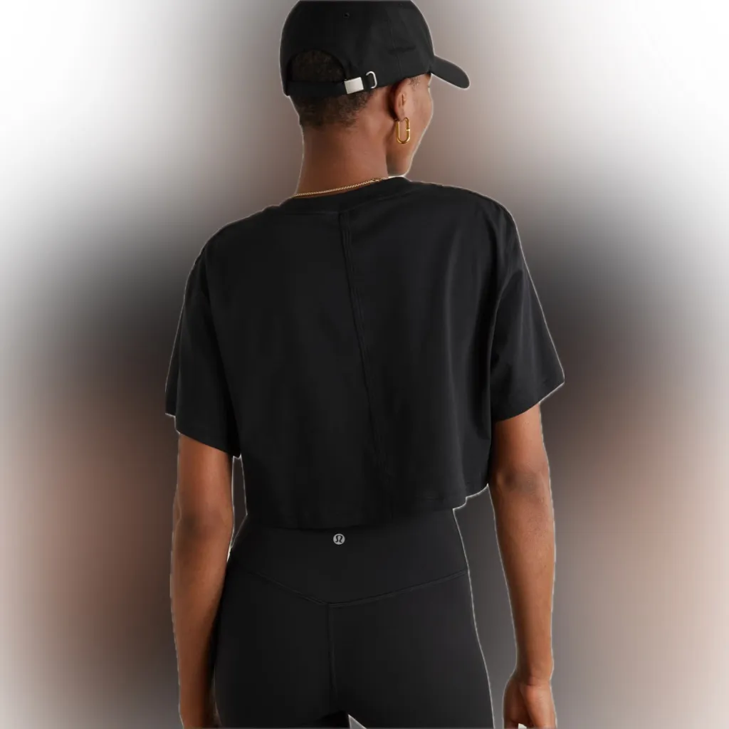 lululemon athletica All Yours Solid Black Loose Yoga Gym Crop T Shirt 4 Baddie - Image 2