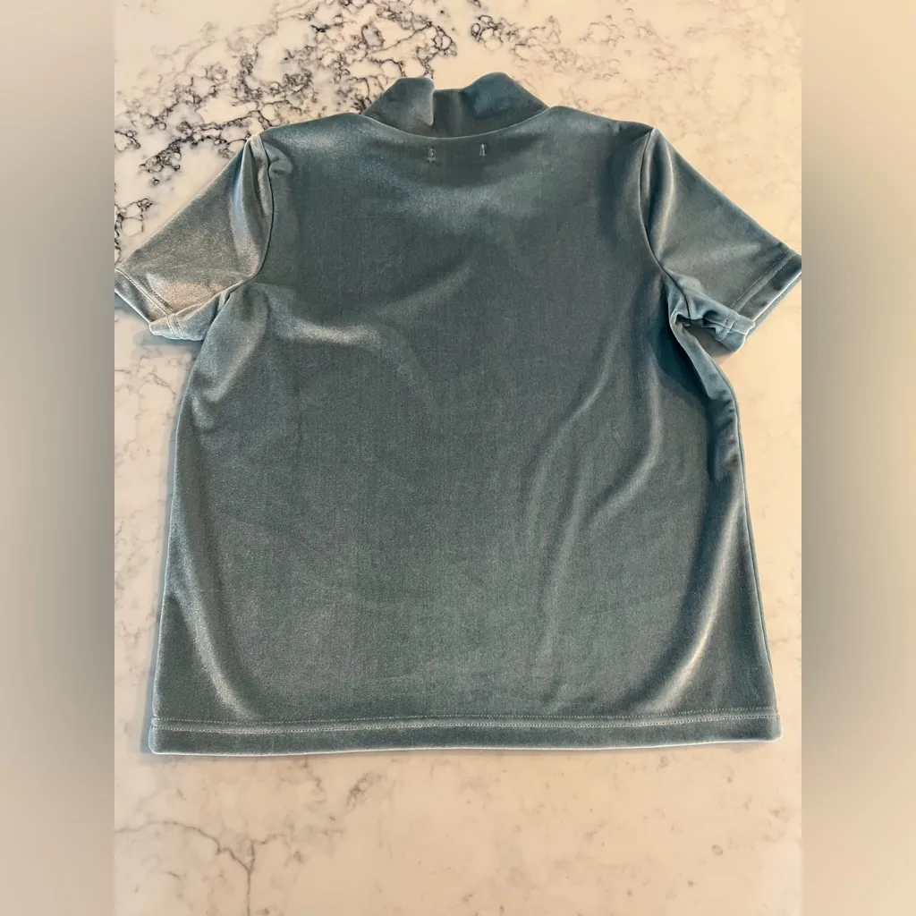 Madewell Light Teal Velvet Mockneck Elegant Chic Shirt Top size XS EUC - Image 3