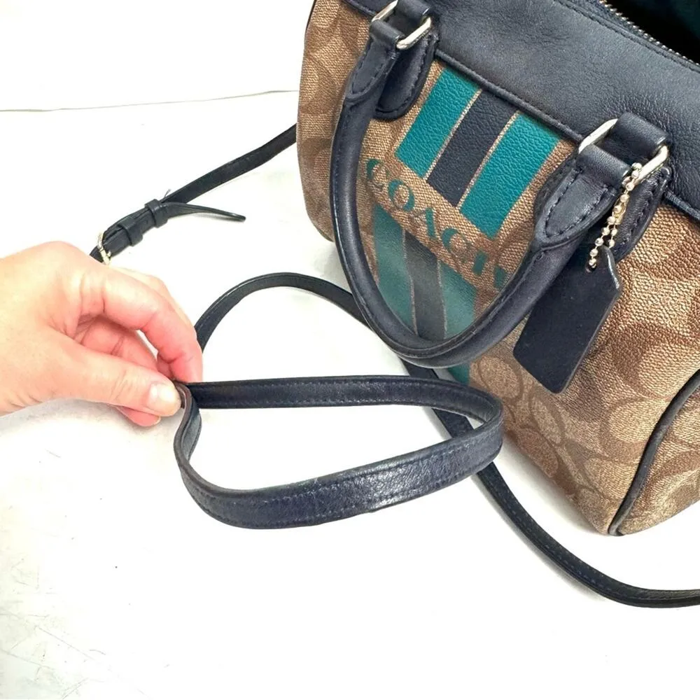 Coach Blue Varsity Stripe Mini Bennet Satchel Bag Purse Crossbody - Image 9