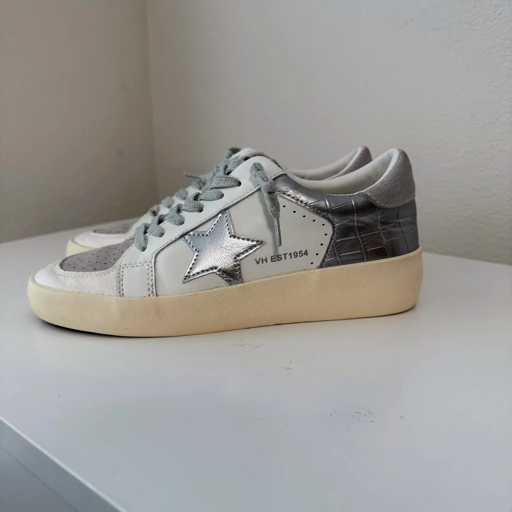Vintage Havana Kenna Croc Embossed Leather Sneaker White/Silver/Gray 6 - Image 4