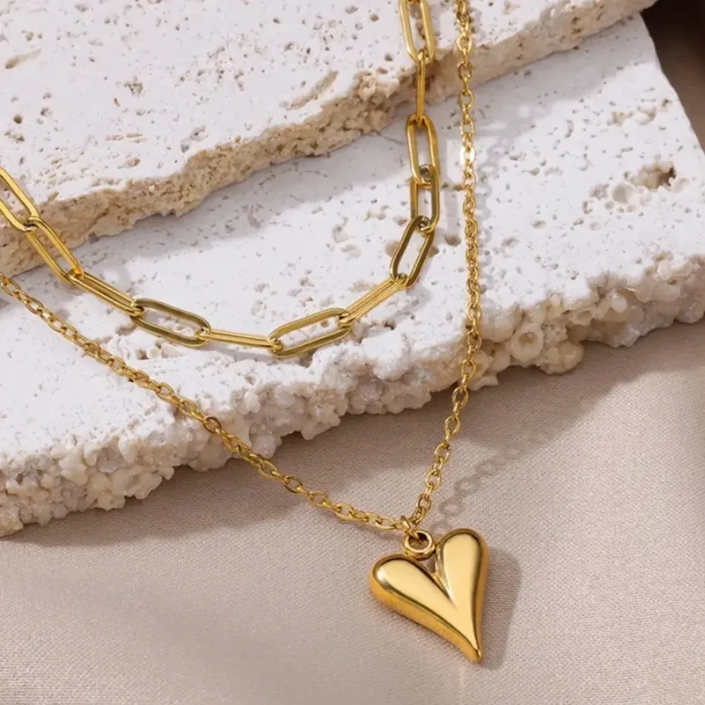 18k Gold Polished Double Layered Necklace - Image 5