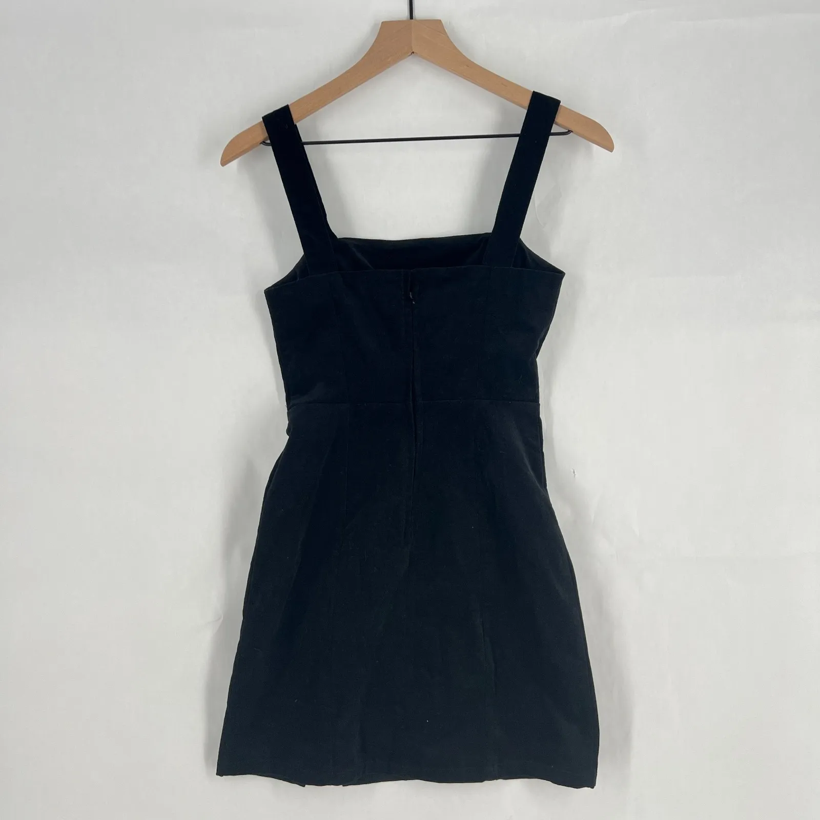 Copper Key Mini Dress Women XS Black Velvet Front Slit Wide Strap Back Zip - Image 9