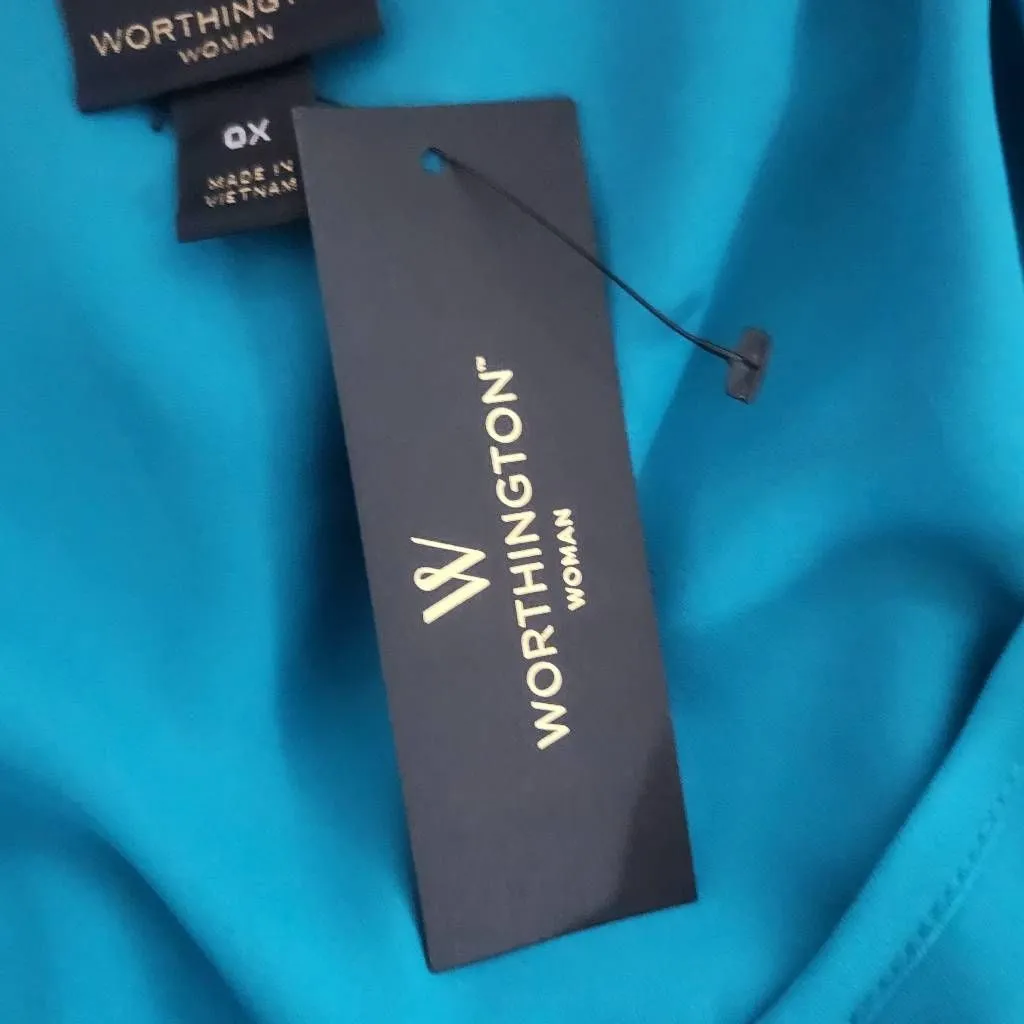 Worthington Turquoise Blue Blouse NWT Size 0X Blue Flowy Blouse - Image 9