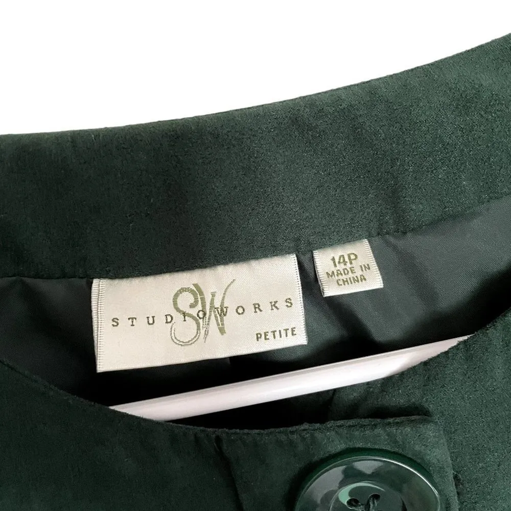 Studio Works Petite vintage velvet knit bomber jacket classic style forest green - Image 3