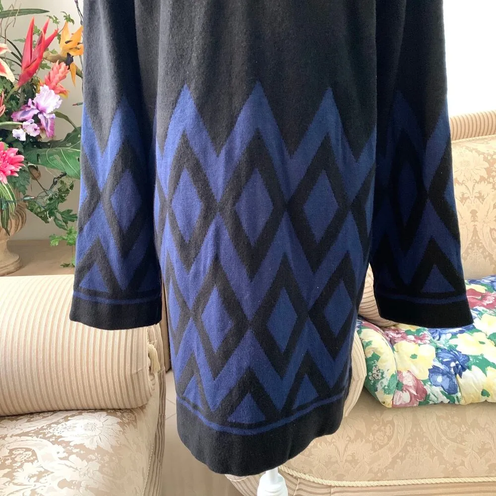 ANN TAYLOR Diamond Jacquard Long Plush Cardigan Coatigan in Navy Black - Image 8