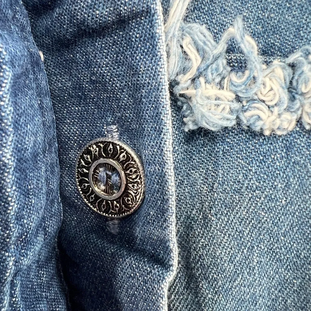 Keren Hart stars stripes patriotic American short sleeve denim button up XL Blue - Image 6