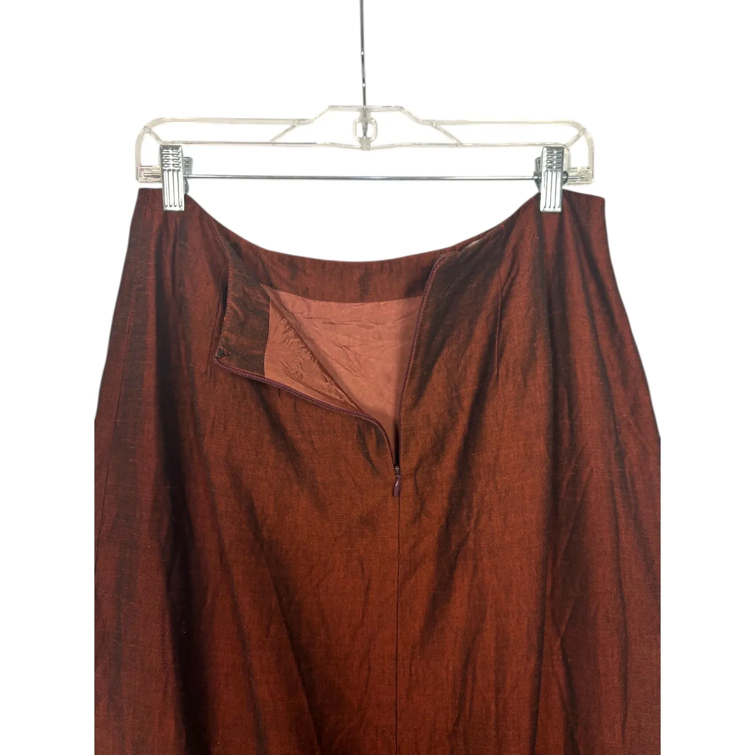 Vtg Anne Klein Linen Blend Maxi Skirt Lined Long Slit Rust Brown Sz 14 USA 90s - Image 7