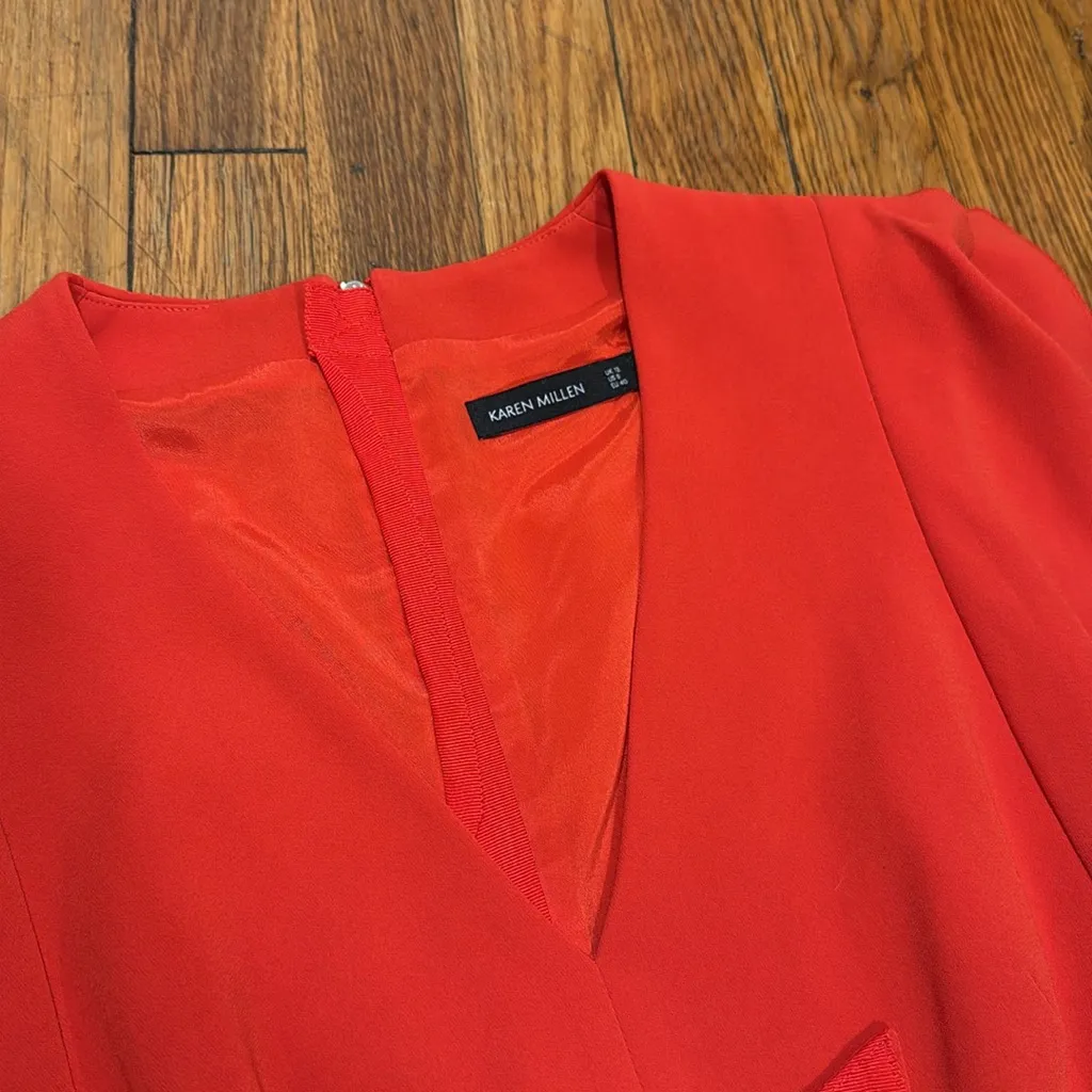 Karen Millen belted pencil v neck midi dress pencil office chic red flutter 8 - Image 5