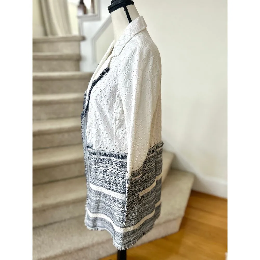 NWT Chico's Long Line White Eyelet & Blue Beaded Embroidered Jacket - Image 3