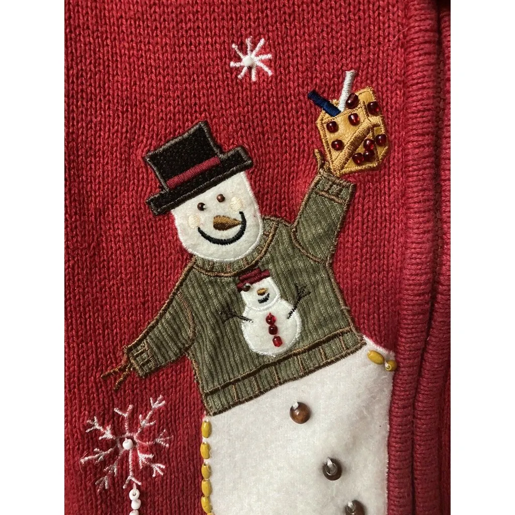 Tiara International Christmas Collection 2004 Red Snowman Cardigan Sweater M - Image 7