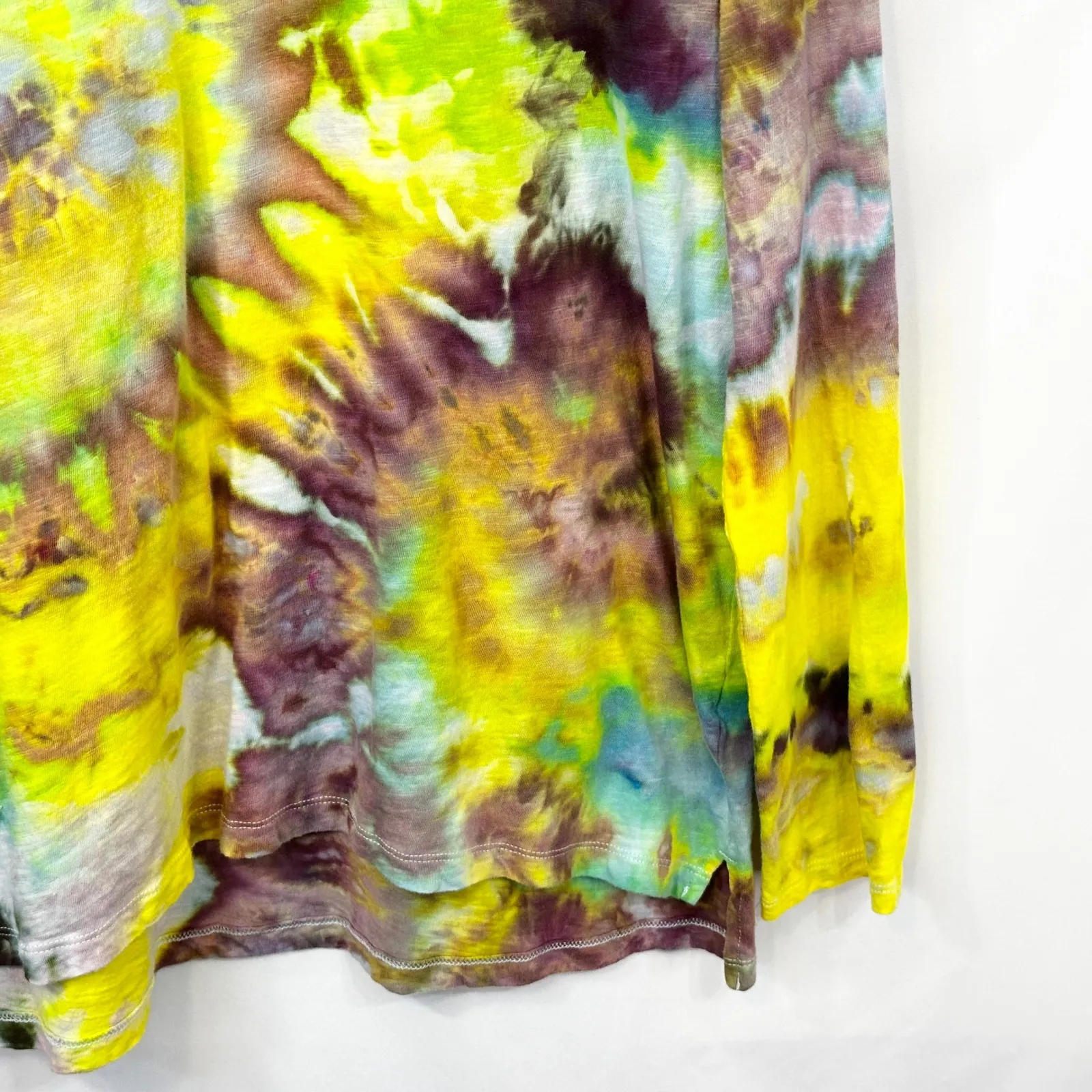 A New‎ Day Medium Top Handmade Tie Dye Long Sleeve Yellow Spiral Festival 1757 - Image 9