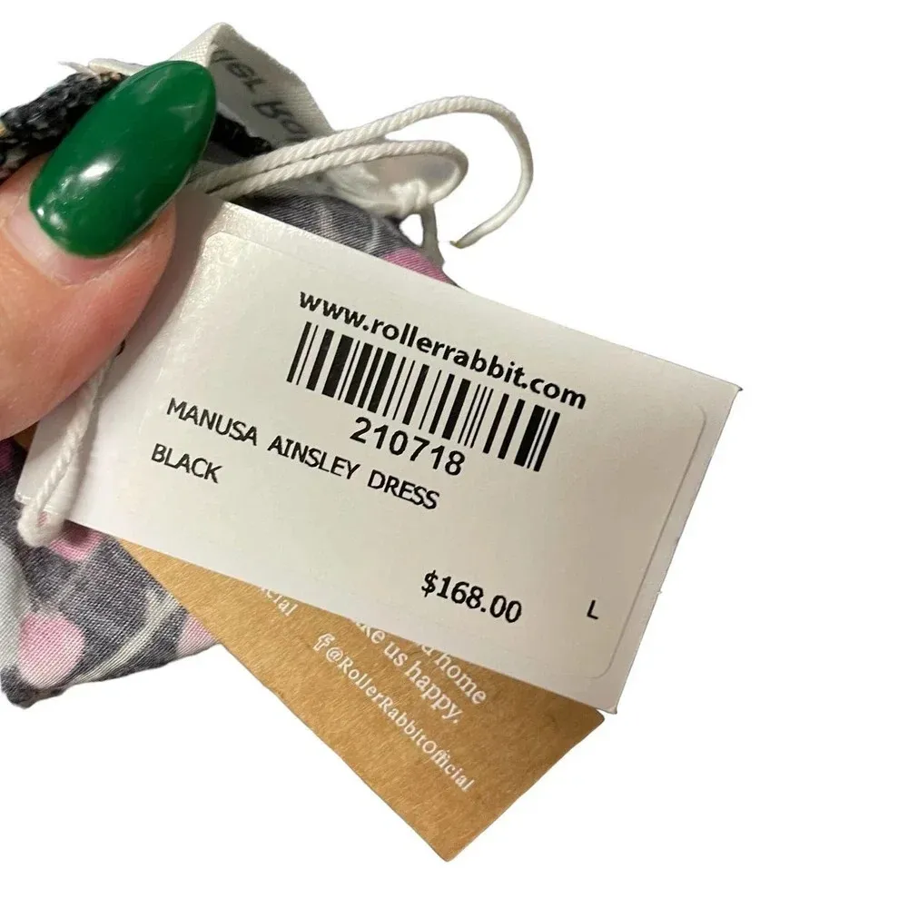 Roller Rabbit Manusa Ainsley Mini Dress Black Floral Print Size Large - Image 10