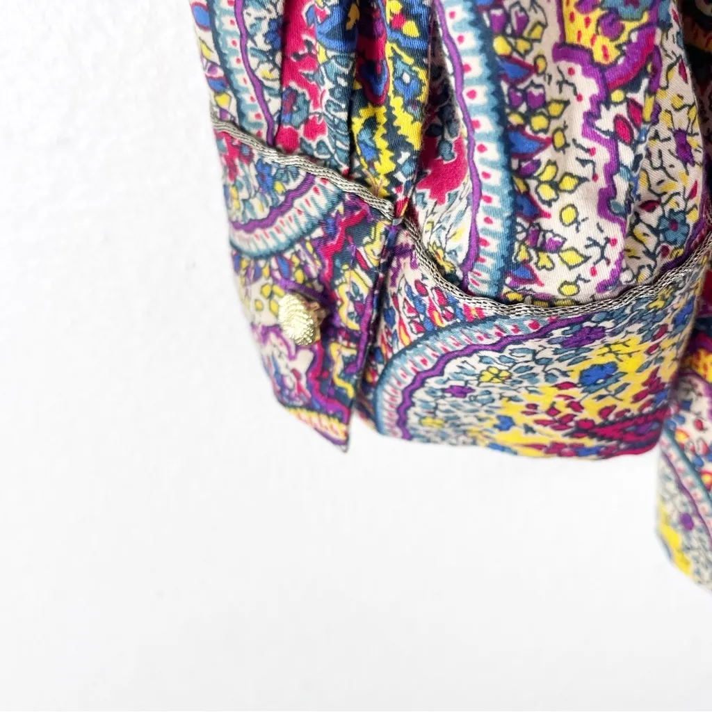 TALBOTS 100% Cotton Paisley Print Long Sleeves Accent Button Blouse Size 12 - Image 5