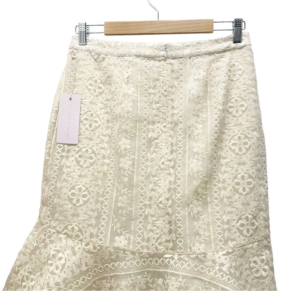 NWT Rachel Parcell Cream Embroidered Flounce Skirt Beige Swan Size Small NEW - Image 9