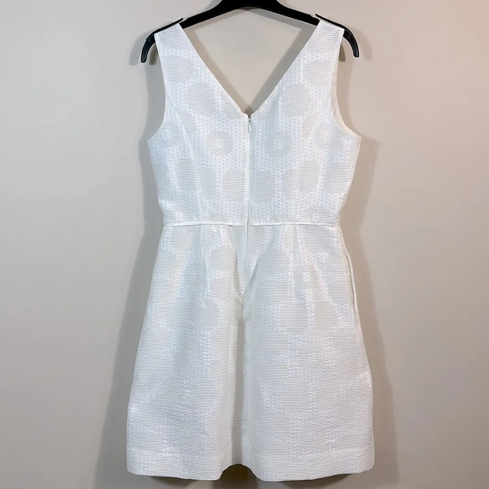 J Crew White Jacquard Mini Lined V-Neck Flirty Preppy Bridal Reception Dress 4 - Image 2