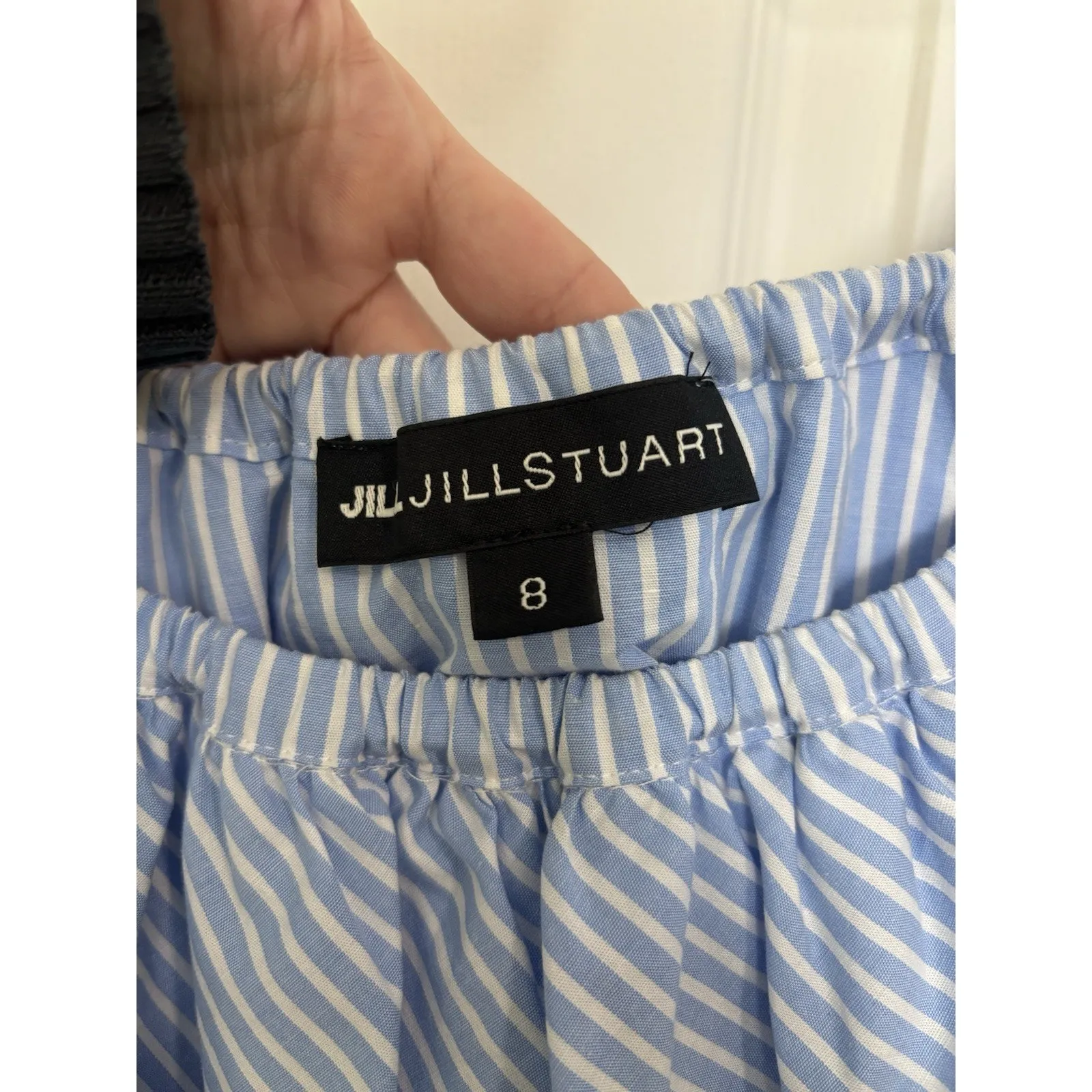 Jill Stuart Blue Striped Off-the-shoulder Cropped Ruffle Top Size 8 Preppy Beach - Image 4