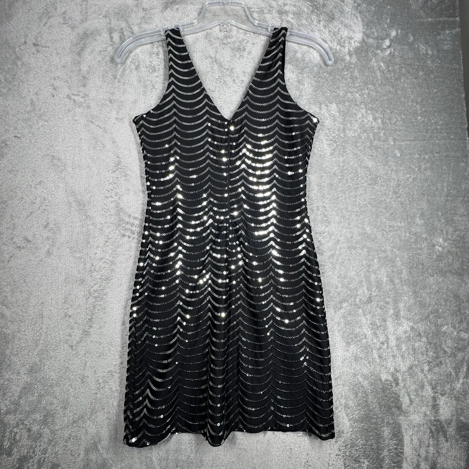 Snap Dress Women Medium Black‎ Silver Allover Scalloped Sequins Party Date Night Black - Image 3