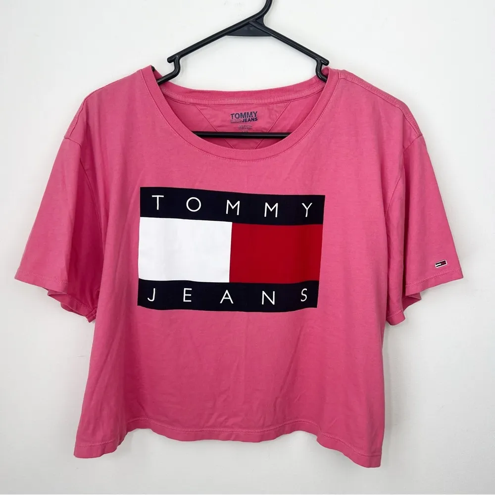 Tommy Jeans Cotton Flag Cropped T Shirt Size Large Pink - Image 5