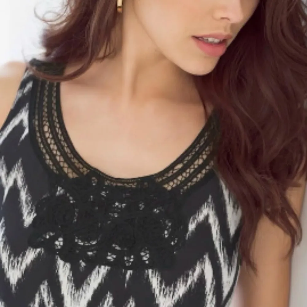 Soma Soutache Sleeveless Black White Arch Ikat Dress Women’s Size L - Image 2