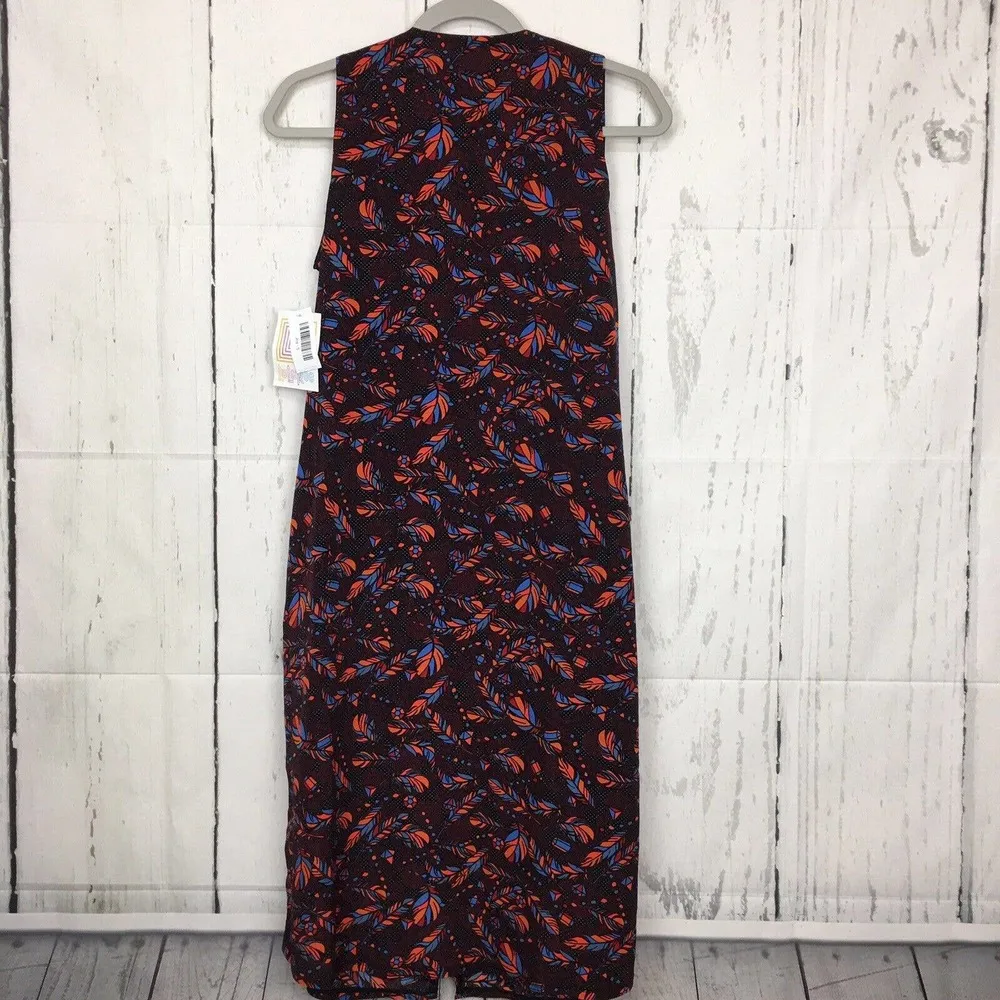 NEW LuLaRoe Joy Duster Vest Open Front Feather Print Blue Orange Size S - Image 6