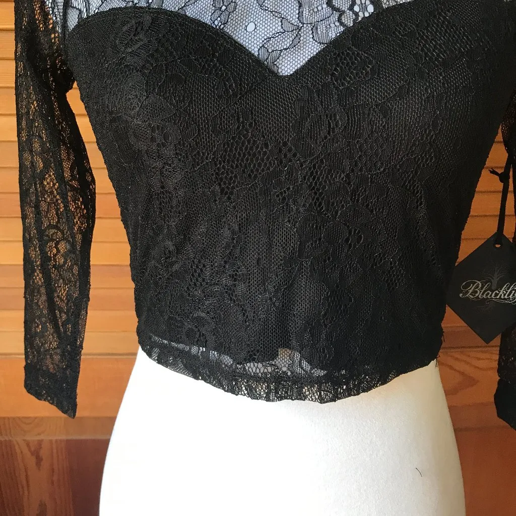 Vintage Lip Service Gothic Steampunk Victorian Black Celebration Lace Top XS - Image 3
