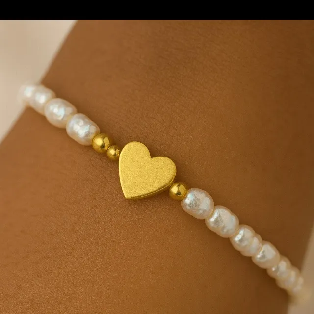 Antian Accessories™ Pearl Heart Necklace & Bracelet Set White - Image 3