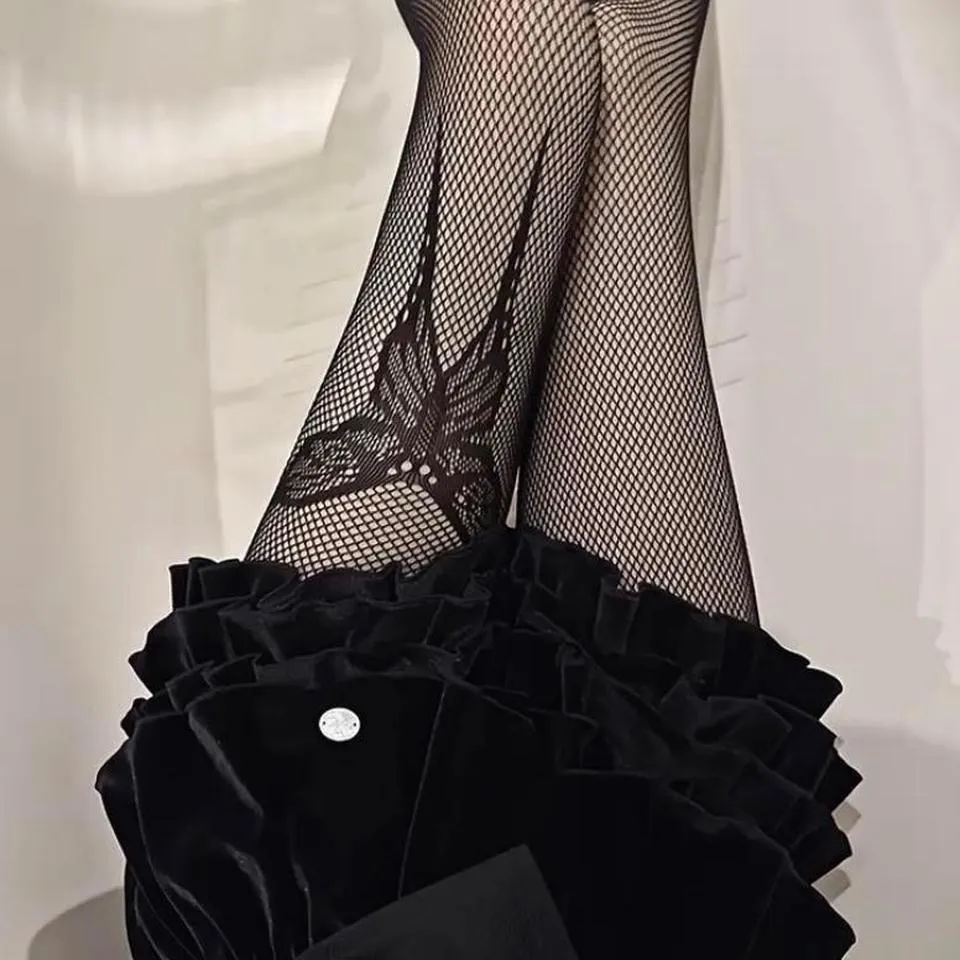 Women'S Butterfly Emo Fishnet Tights, Gothic Punk Style Lolita Witch Goddess Black - Image 5