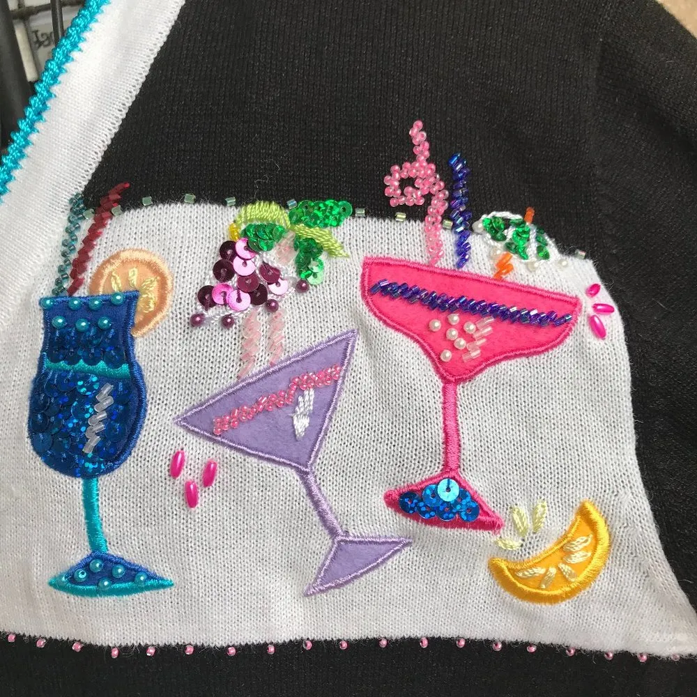 Jack B Quick Cocktails Cardigan Petite Medium VTG Black Size undefined - Image 4