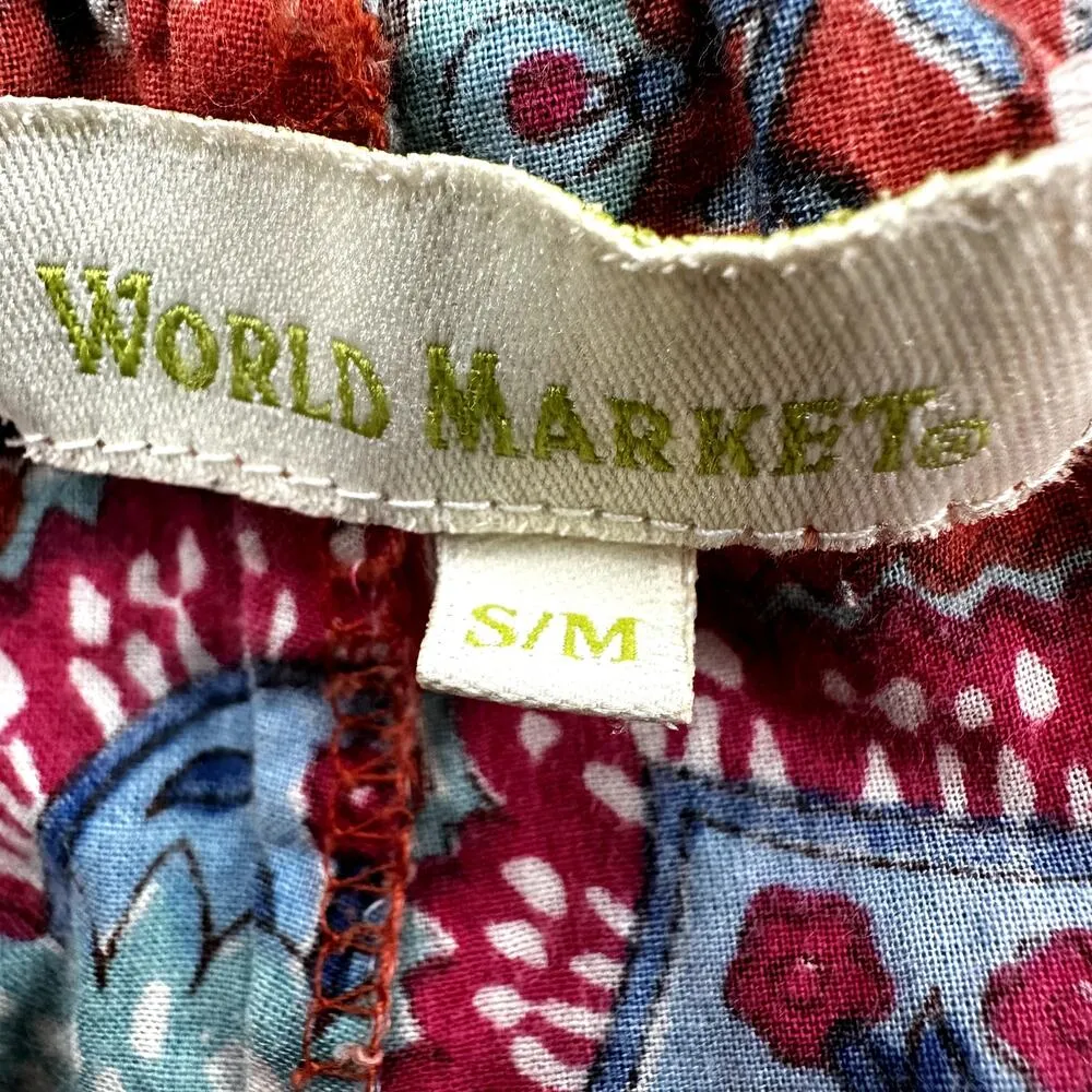 World Market All Over Print Pants Floral Straight Elastic Waist Boho Red S/M Size M - Image 2