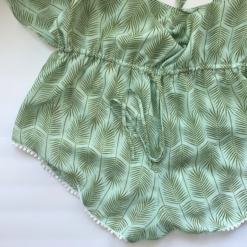 Francesca’s tropical leaf pom sheer swim romper, size medium - Image 2