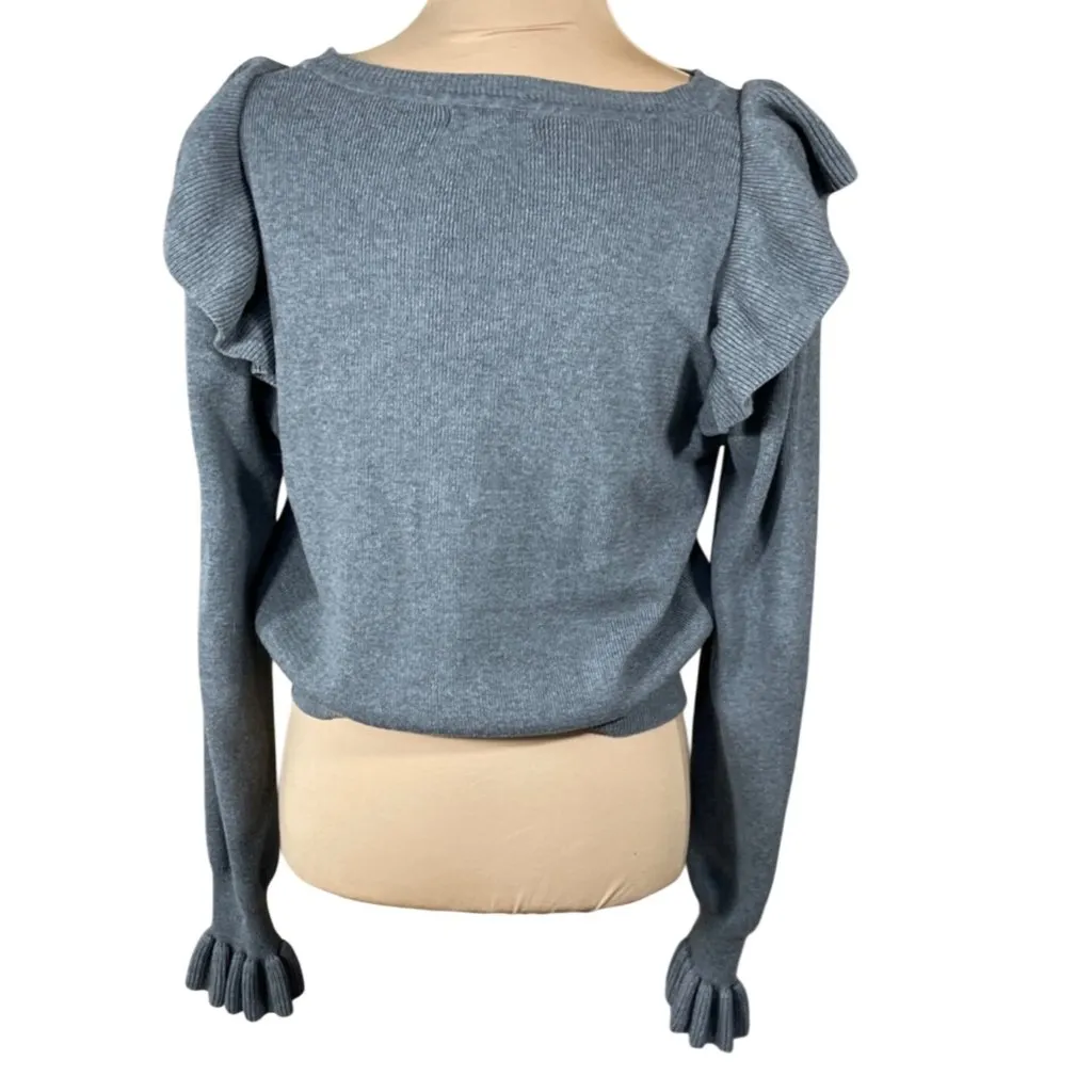 Loveriche Ruffle Sweater Grey Knit Size L Large Ruffle Cuff Women's Gray - Image 3