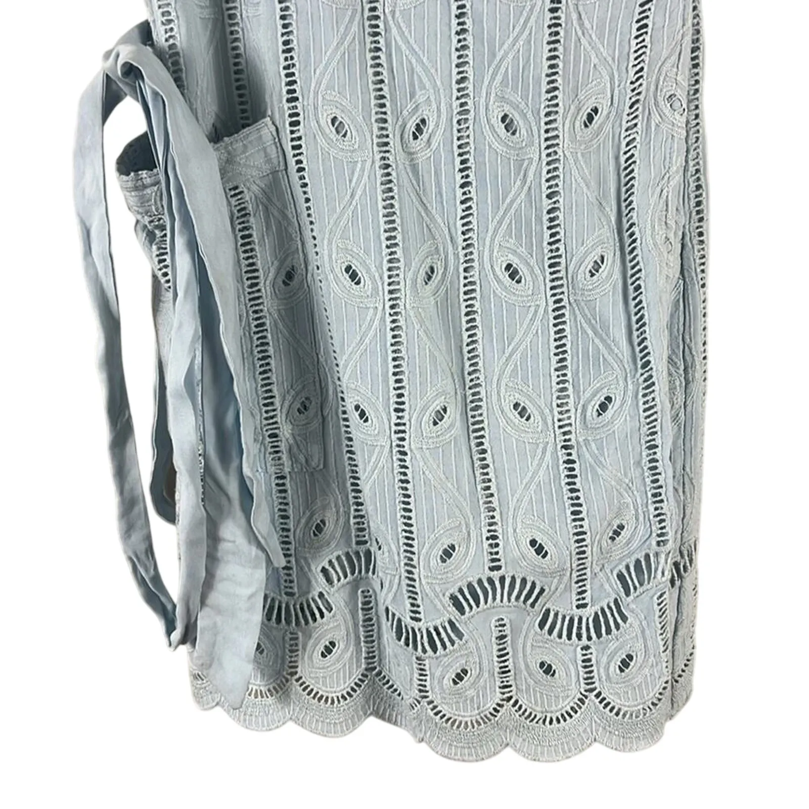 Tularosa Rocky Wrap Dress Womens M Pastel Blue Eyelet Embroidered Cottagecore - Image 3